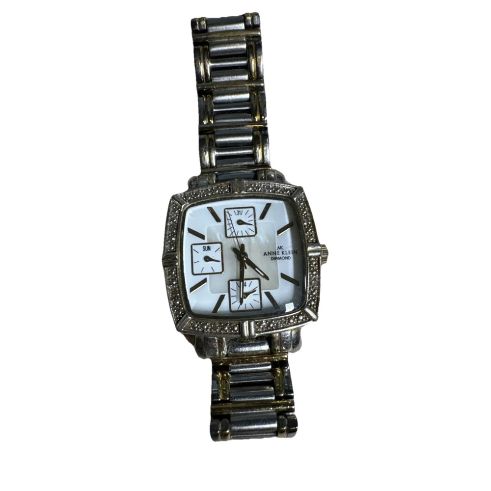 Anne Klein Diamond 6P27 10/8733 Watch Silver Gold Plated Womens Quartz Analog